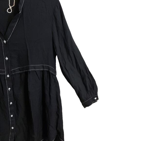 ZARA Dress Tunic M Black Denim Viscose Oversized Button Down Topstitched Z1975 - Picture 6 of 10
